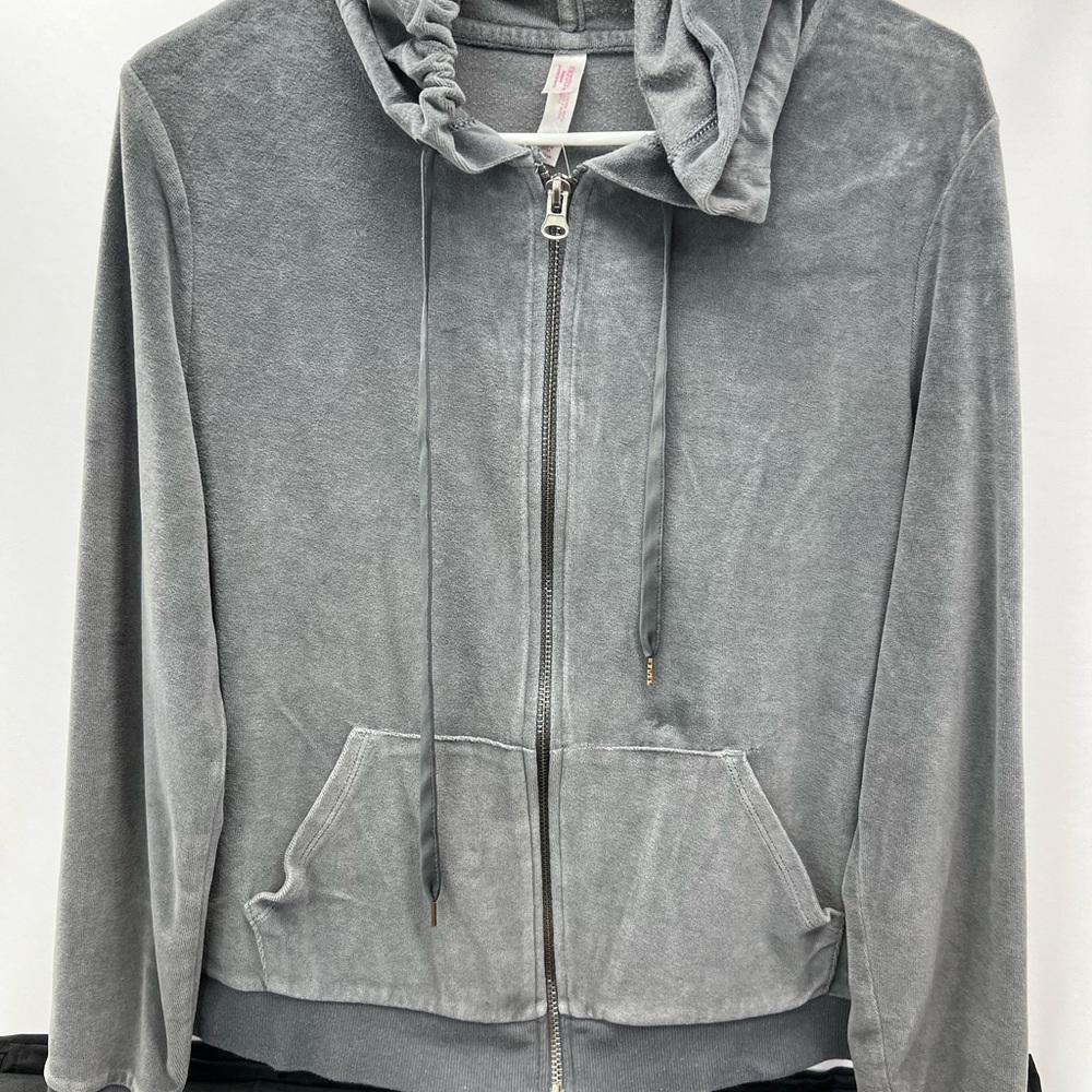 Xhilaration sleepwear hooded velour zip up sweatshirt gray